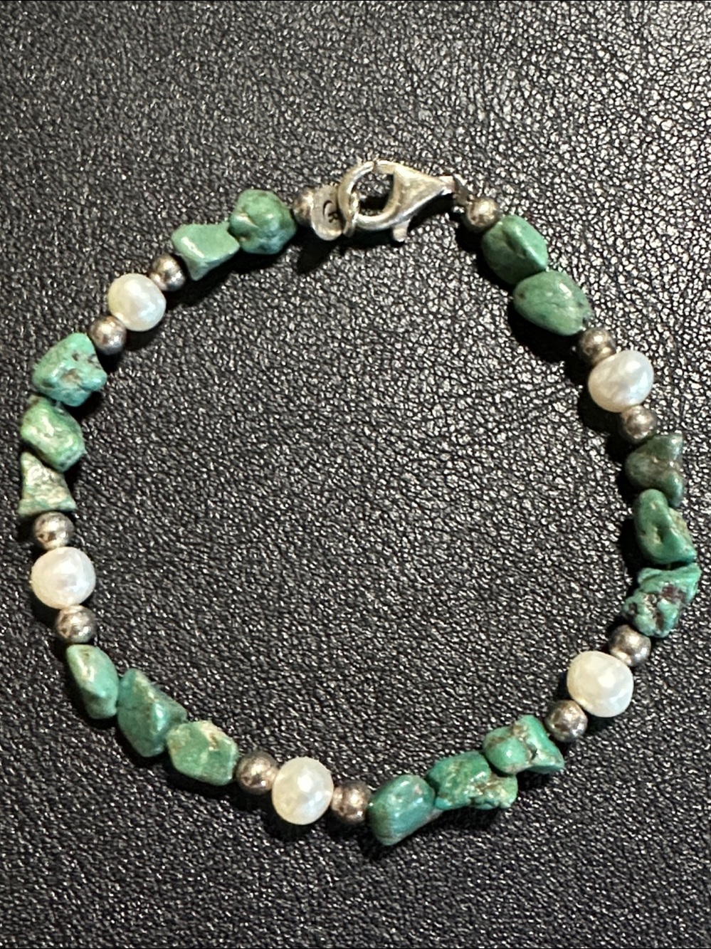 Carolyn Pollack Relios Sterling Silver Turquoise Pearl Beaded Bracelet Vintage